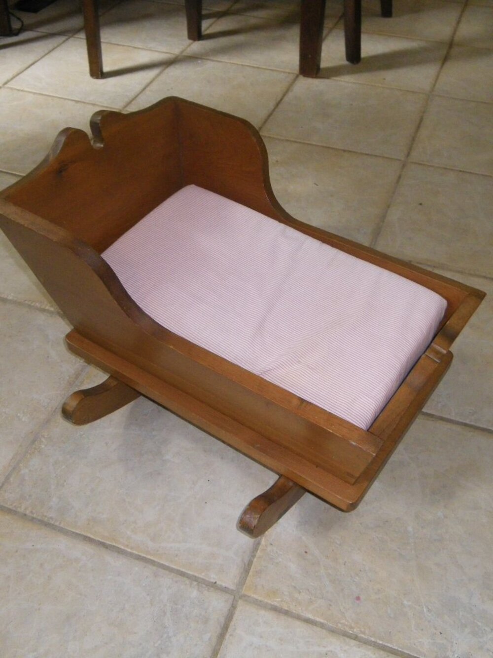Vintage Wooden Hand Made Small Baby Rocking Bed Rustic Old-World Decor